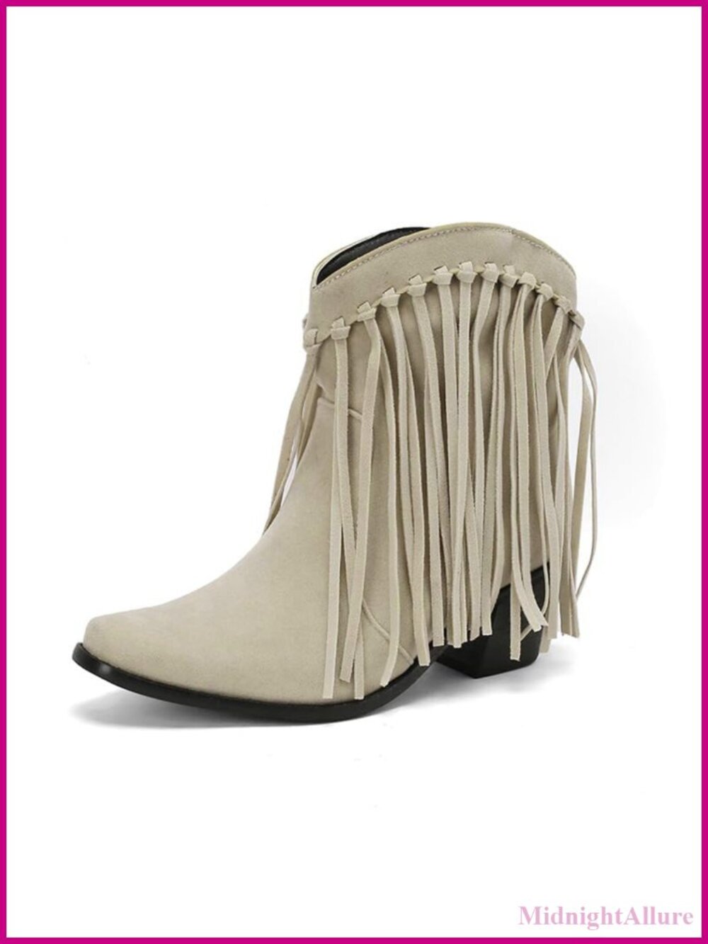 Fringe Ankle Cowboy Boots Pull On Chunky Block Heel Fringed Tassel Western